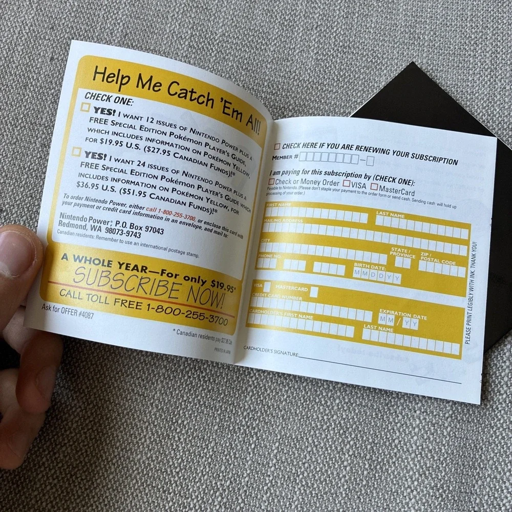 Pokémon Yellow Nintendo Power Player's Guide Offer Insert DMG-APSE-USA + Consumr